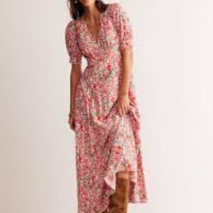 Boden Floral Godet Tea Dress Maxi Floral V Neck Size 14 NWT